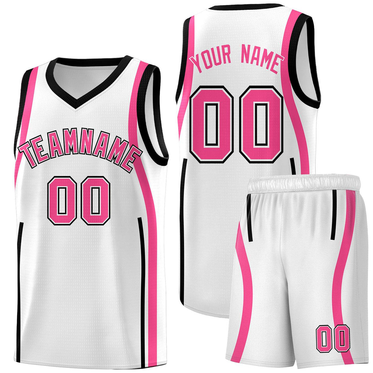 Custom White Pink-Black Ribbon Pattern Basketball Kits