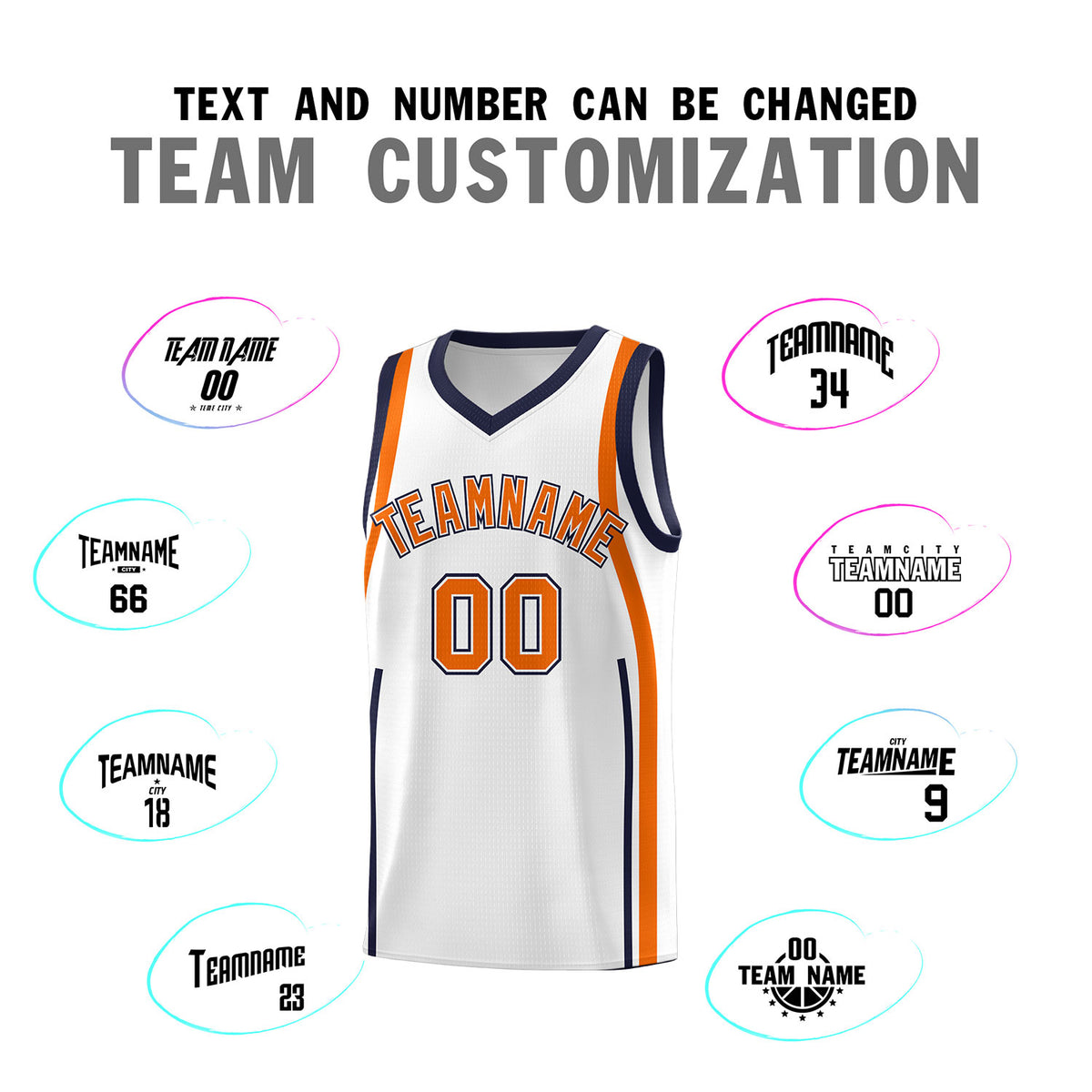 Custom White Navy-Orange Ribbon Pattern Basketball Kits