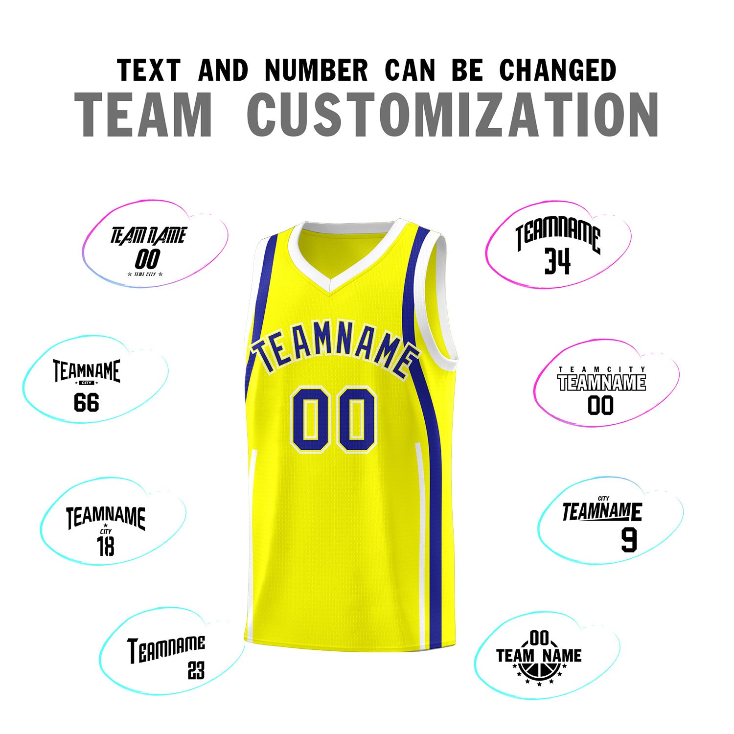 Custom Fluorescent Yellow Royal-White Ribbon Pattern Basketball Kits