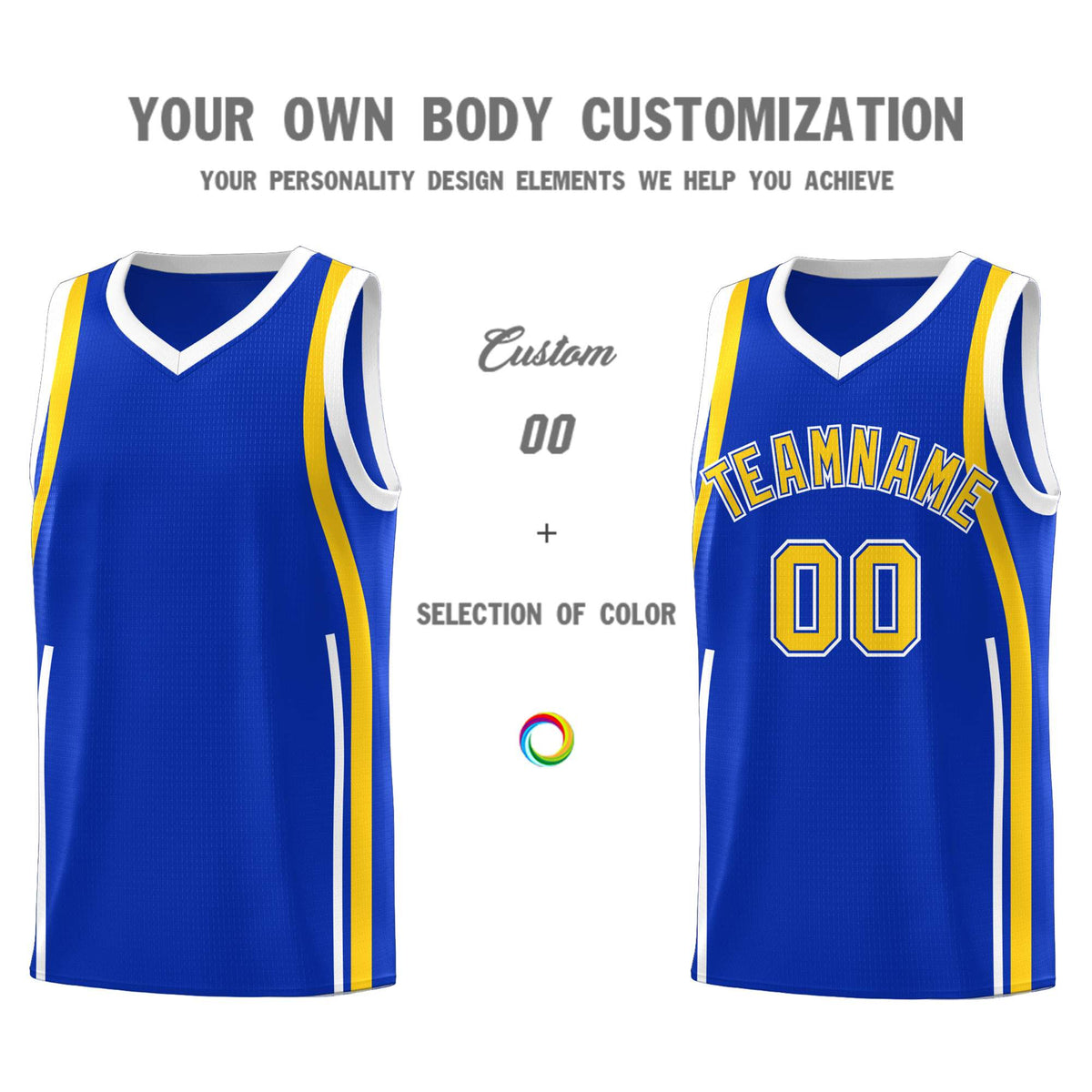 Custom Royal Gold-White Ribbon Pattern Basketball Kits