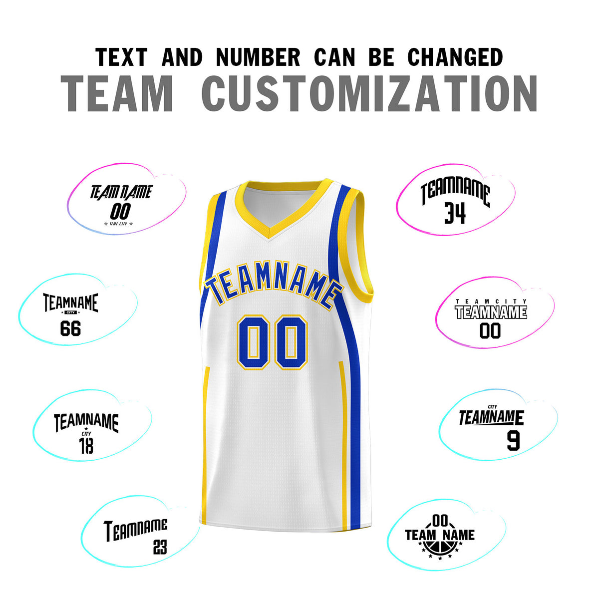 Custom White Royal-Gold Ribbon Pattern Basketball Kits
