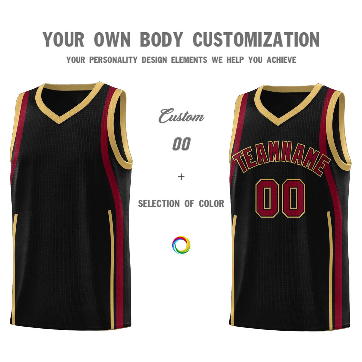 Custom Black Crimson-Old Gold Ribbon Pattern Basketball Kits