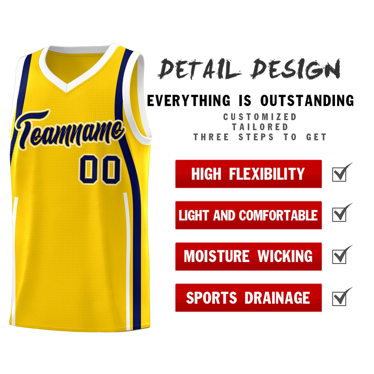Custom Gold Navy-White Ribbon Pattern Basketball Kits