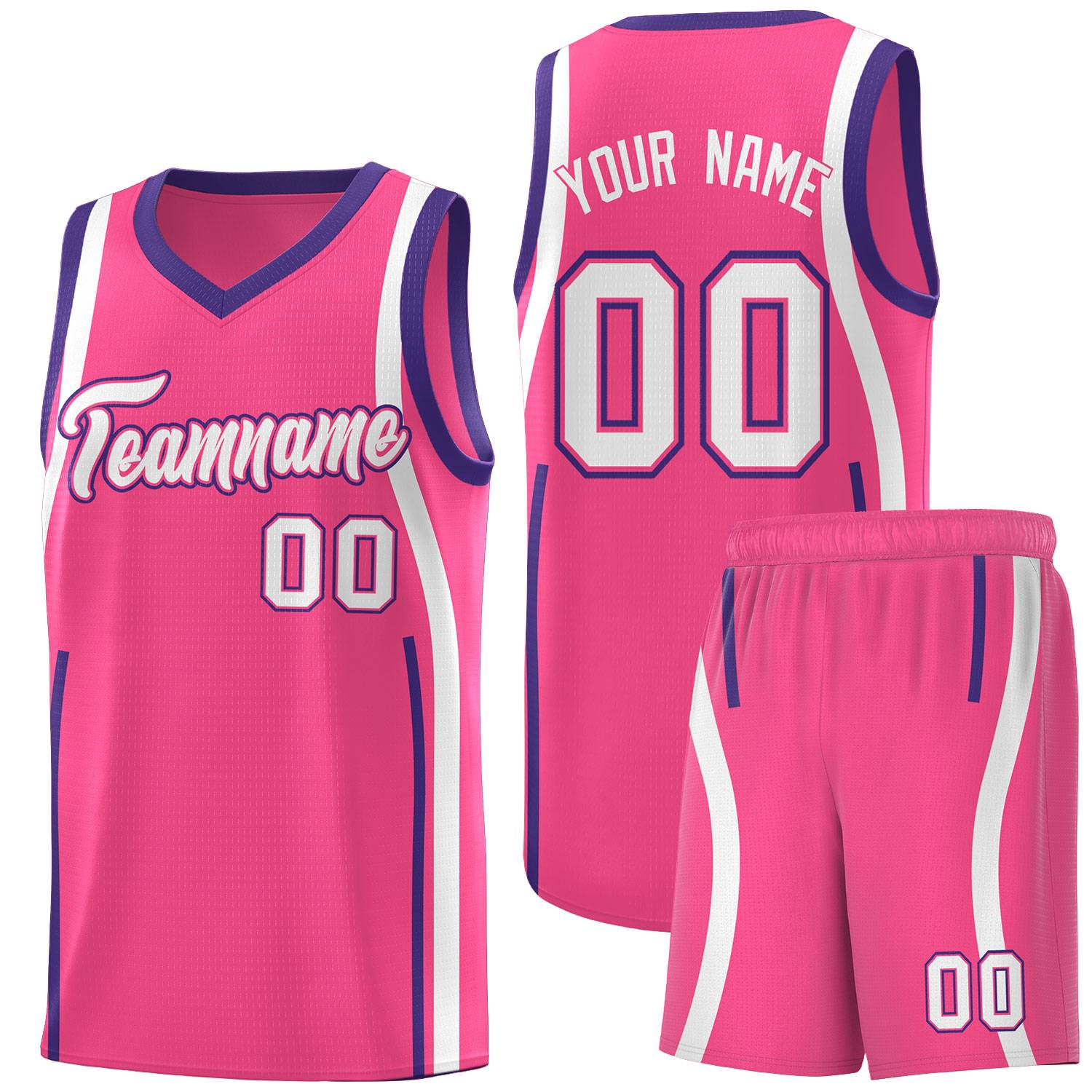 Custom Pink Purple-White Ribbon Pattern Basketball Kits