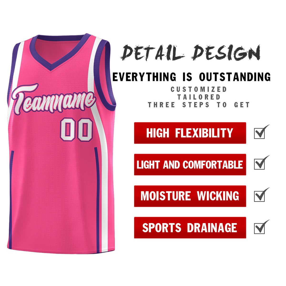 Custom Pink Purple-White Ribbon Pattern Basketball Kits