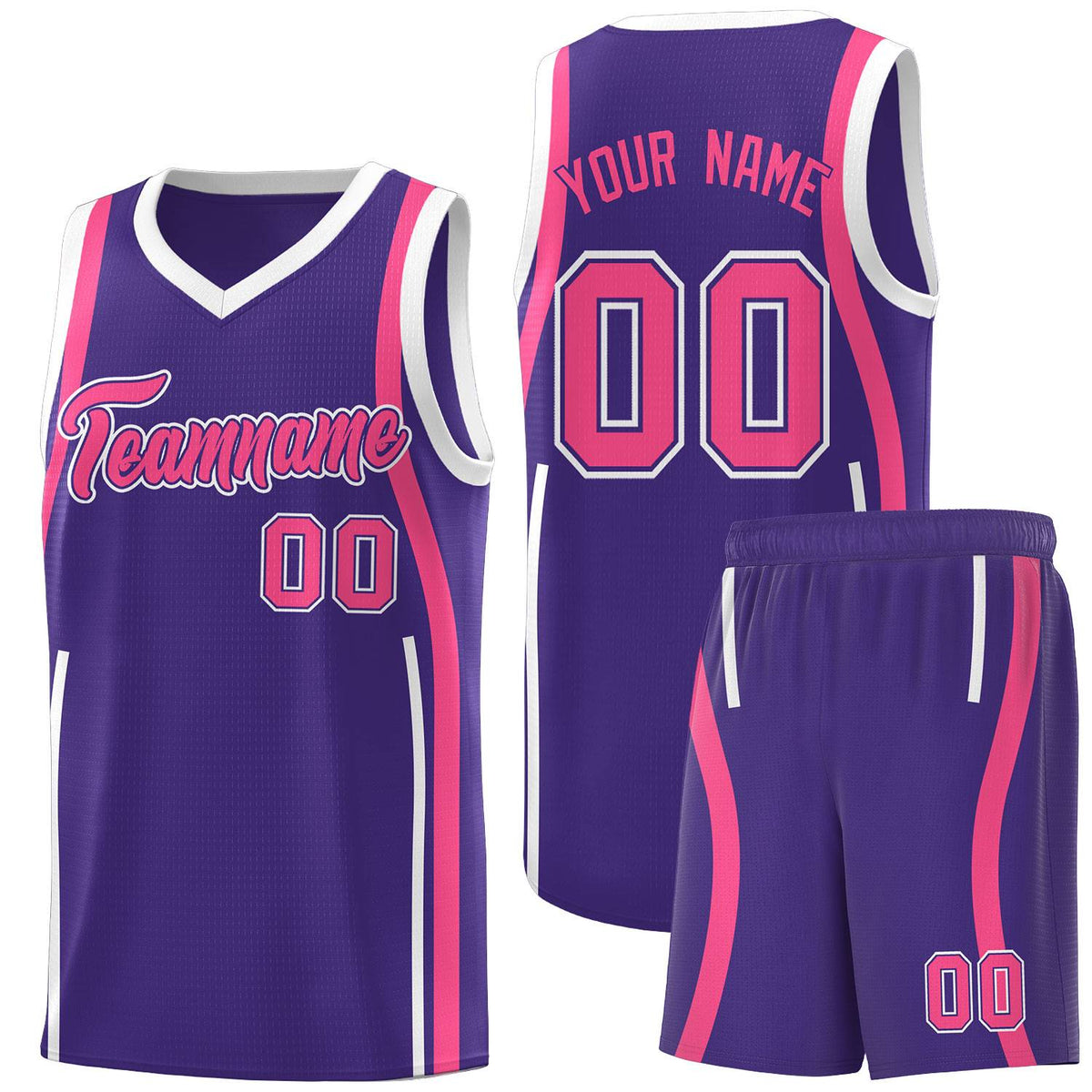 Custom Purple Pink-White Ribbon Pattern Basketball Kits