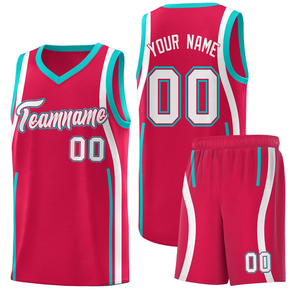Custom Red Aqua-White Ribbon Pattern Basketball Kits