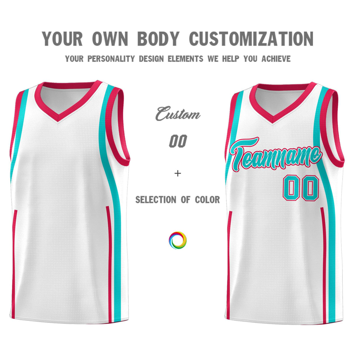 Custom White Aqua-Red Ribbon Pattern Basketball Kits