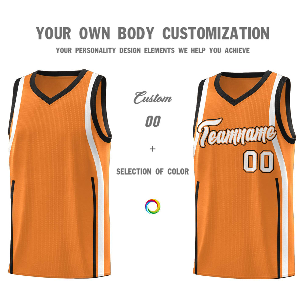Custom Gold Orange Black-White Ribbon Pattern Basketball Kits