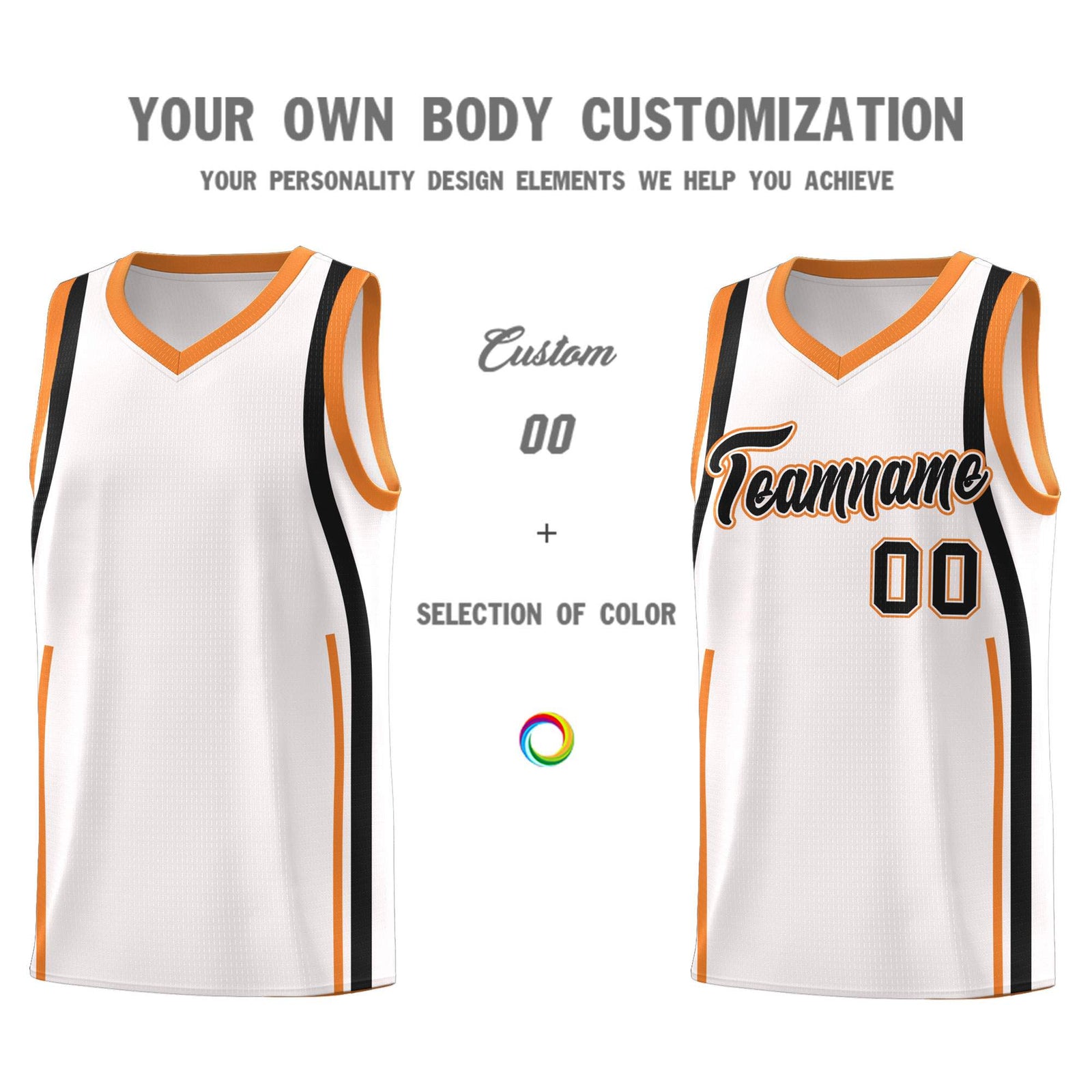 Custom White Gold Orange-Black Ribbon Pattern Basketball Kits