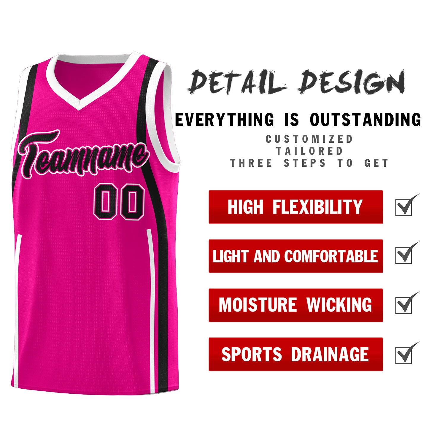 Custom Pink Black-White Ribbon Pattern Basketball Kits