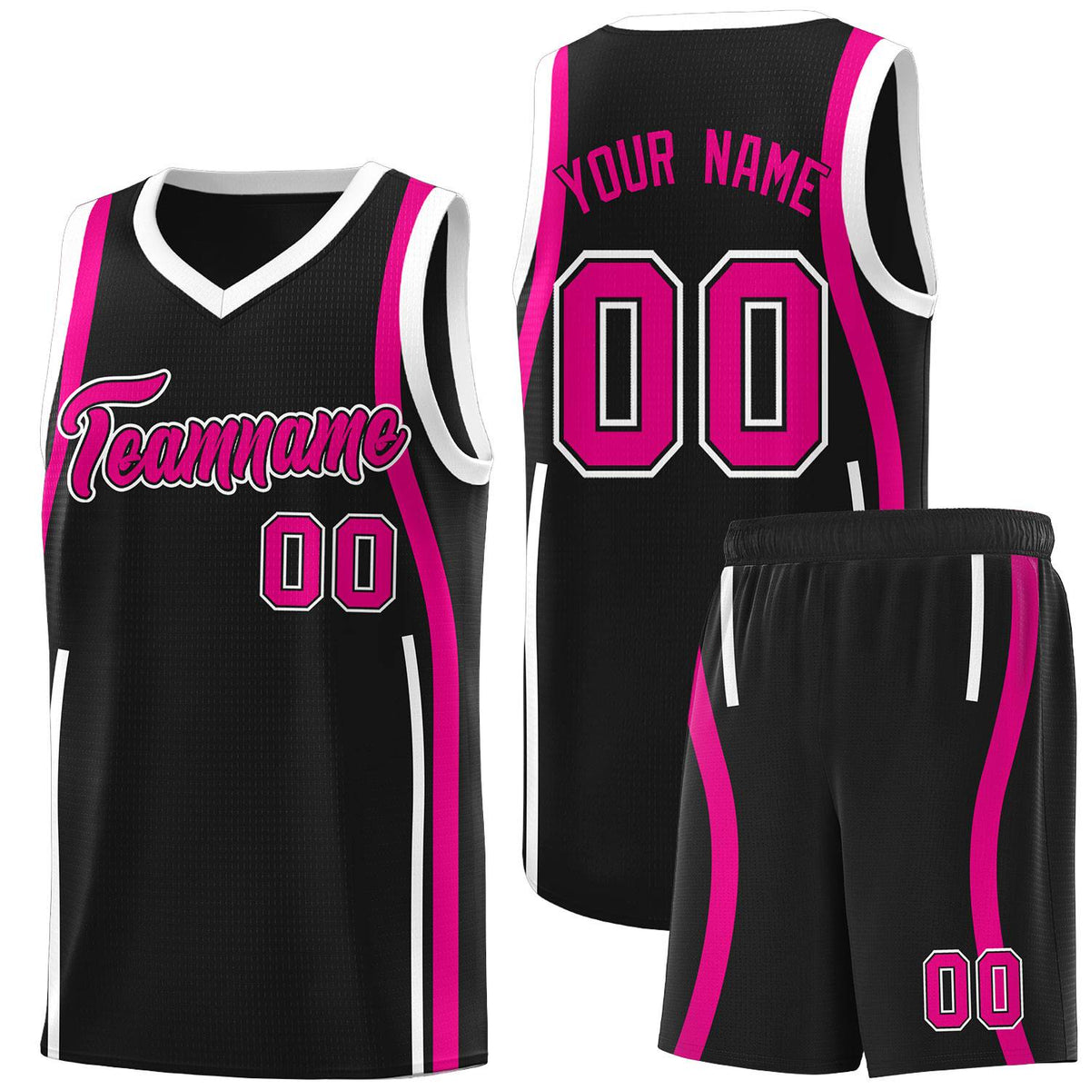 Custom Black Pink-White Ribbon Pattern Basketball Kits