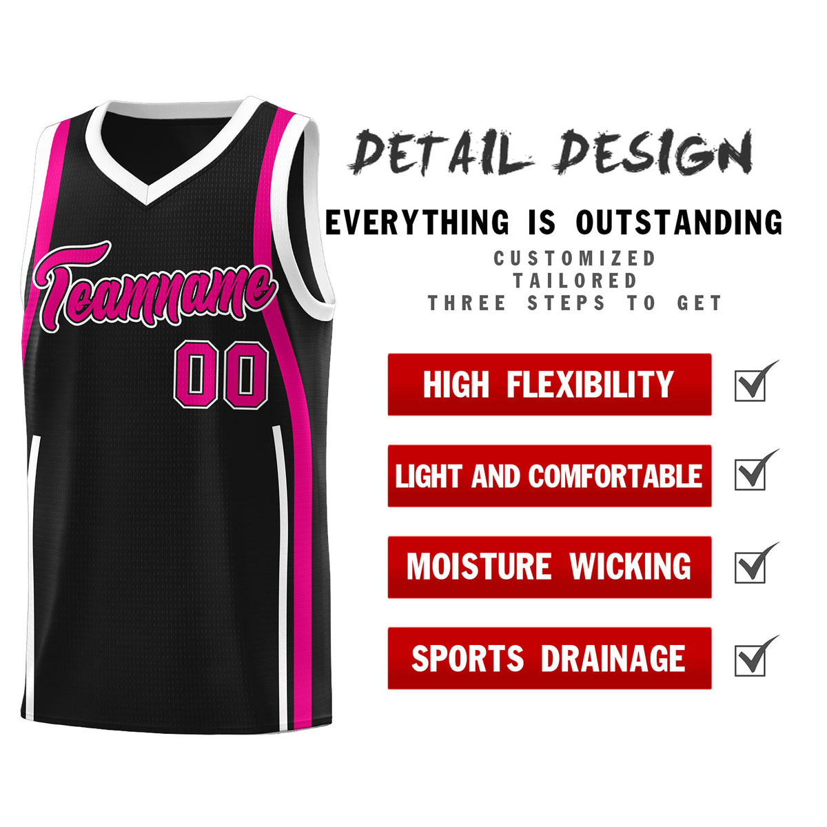 Custom Black Pink-White Ribbon Pattern Basketball Kits
