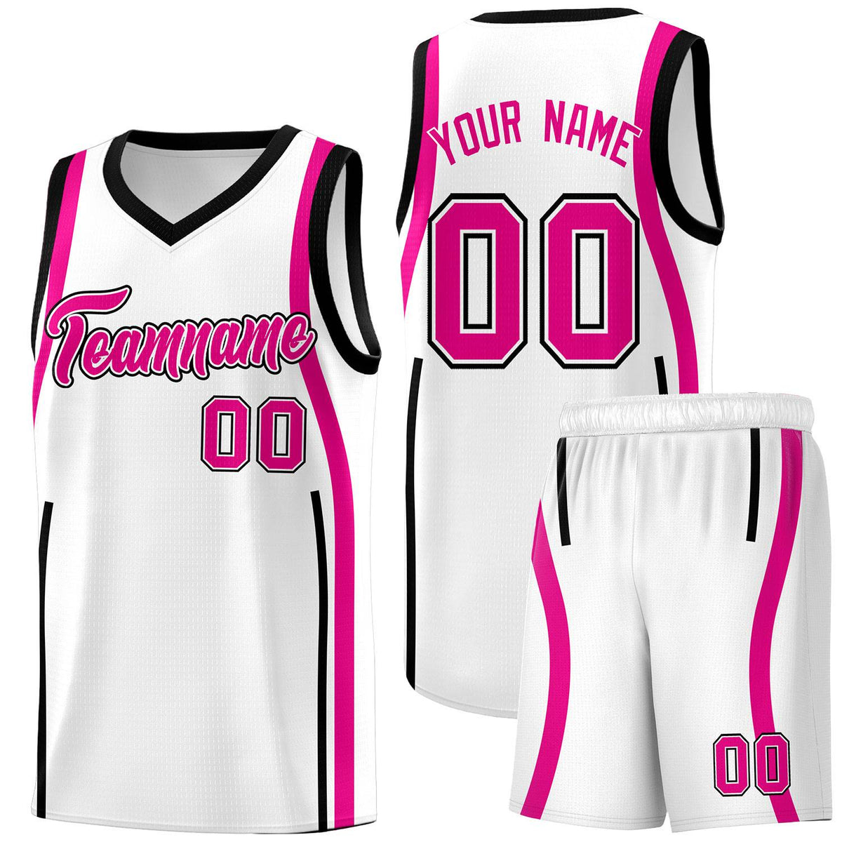 Custom White Pink-Black Ribbon Pattern Basketball Kits