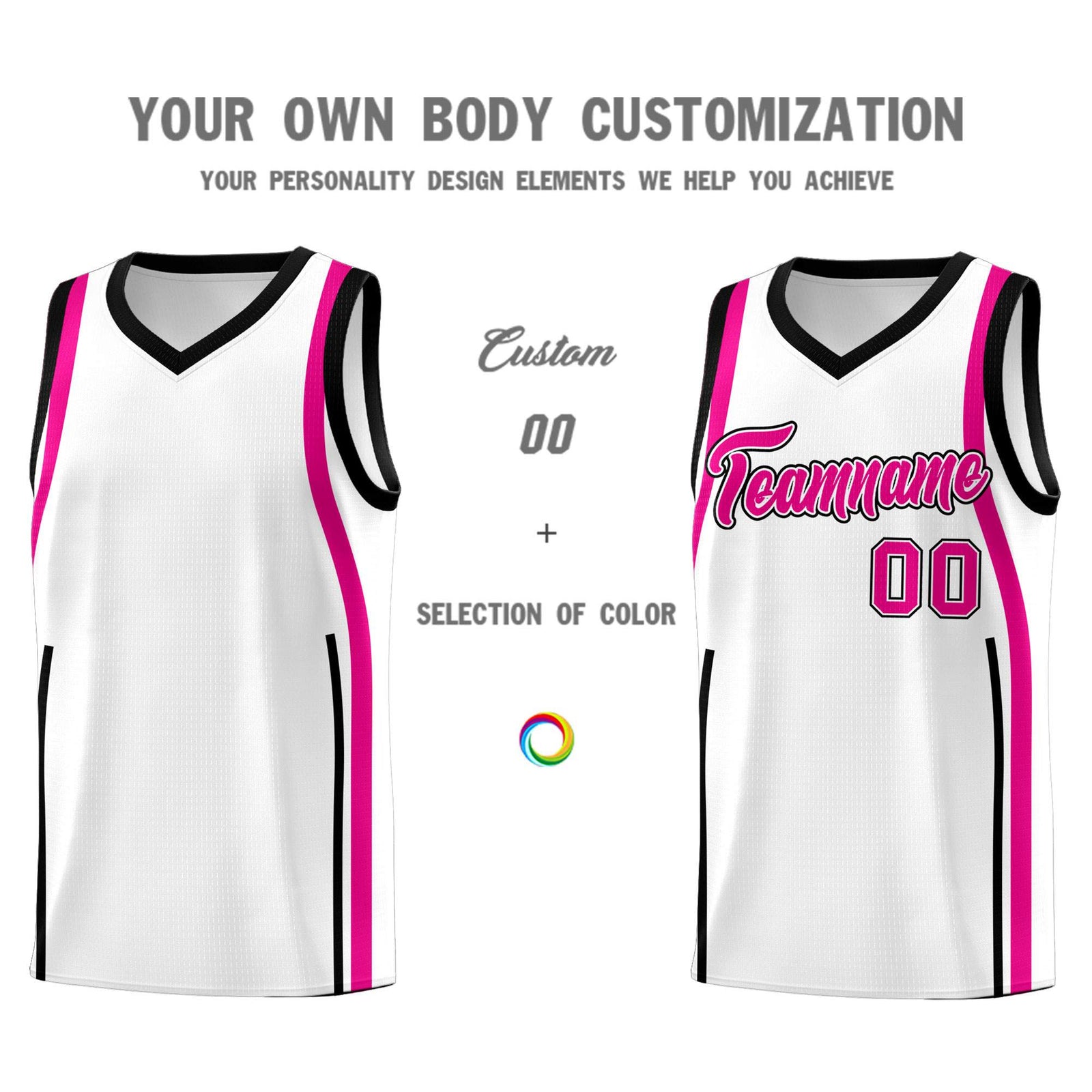 Custom White Pink-Black Ribbon Pattern Basketball Kits