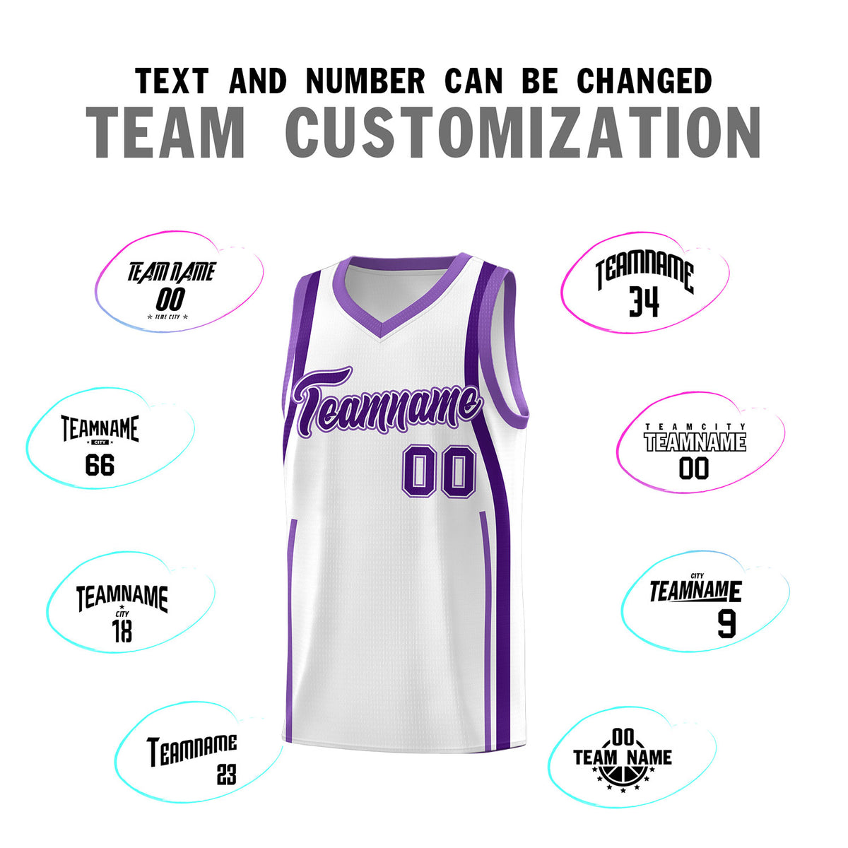 Custom White Purple-Light Purple Ribbon Pattern Basketball Kits