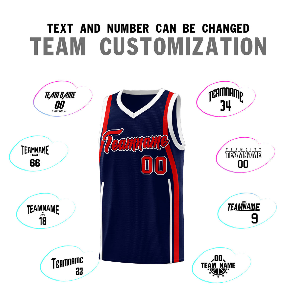Custom Navy Red-White Ribbon Pattern Basketball Kits