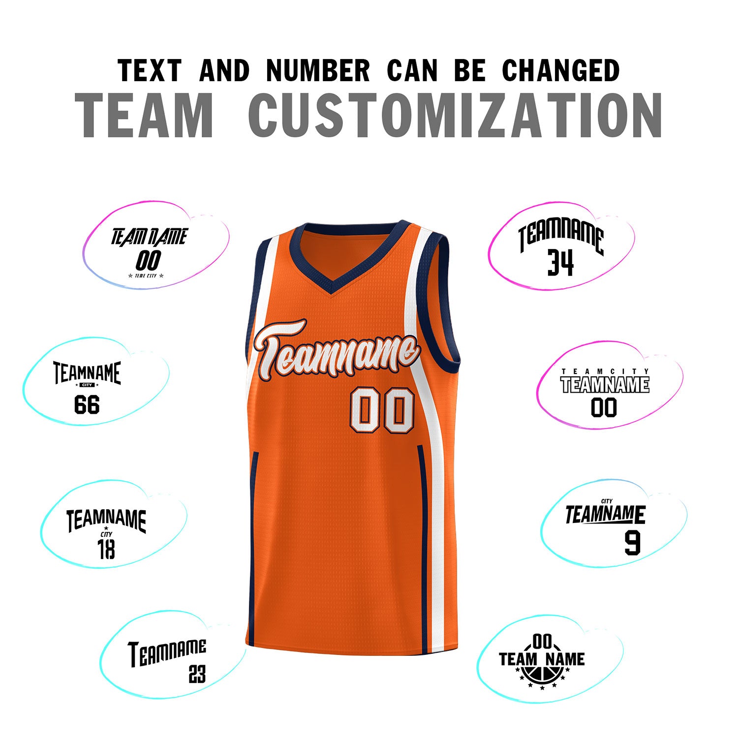 Custom Orange Navy-White Ribbon Pattern Basketball Kits