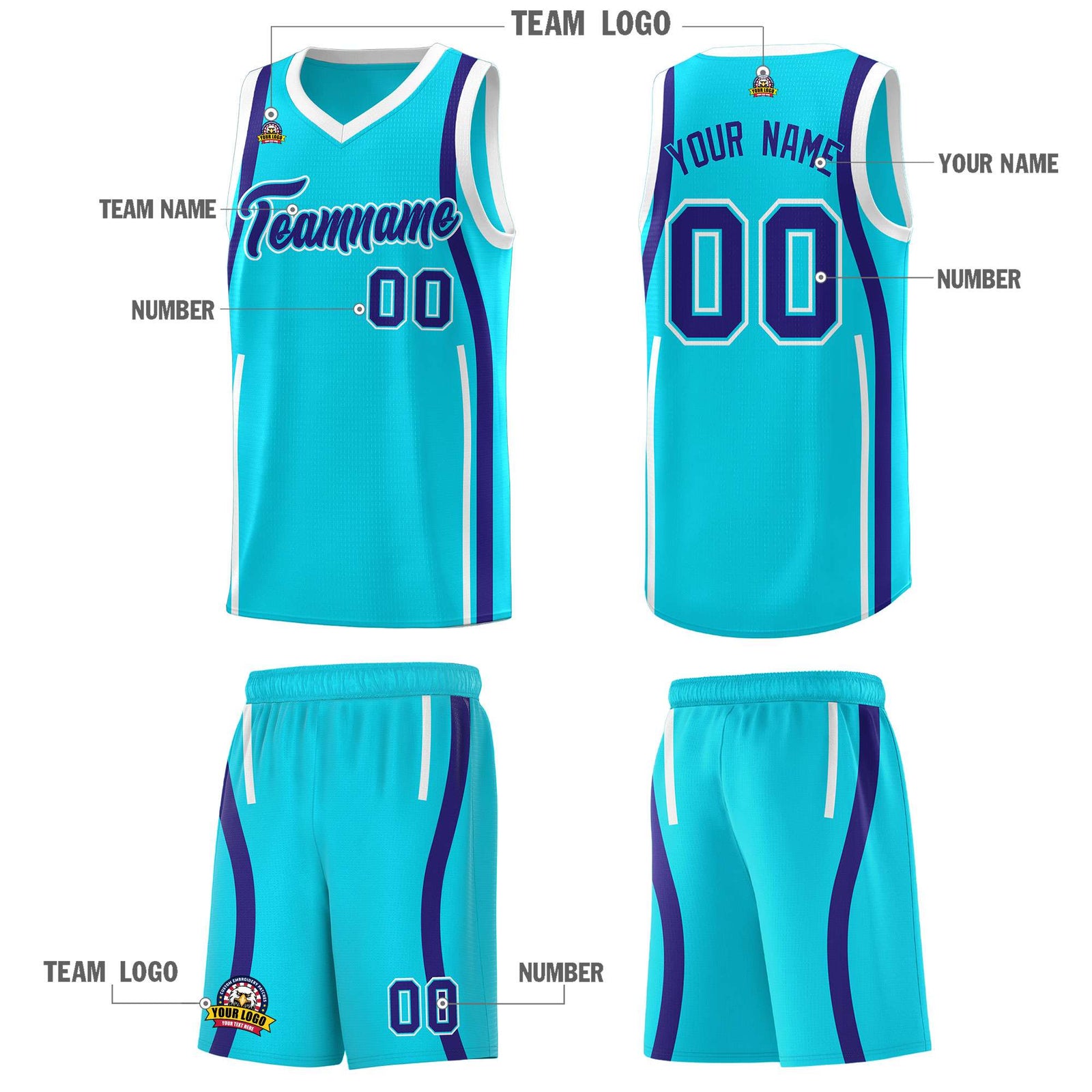 Custom Sky Blue Royal-White Ribbon Pattern Basketball Kits