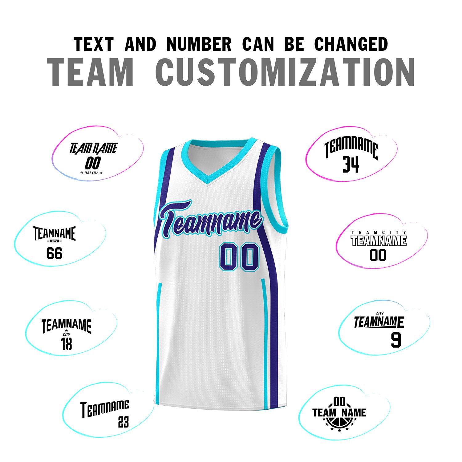 Custom White Sky Blue-Royal Ribbon Pattern Basketball Kits