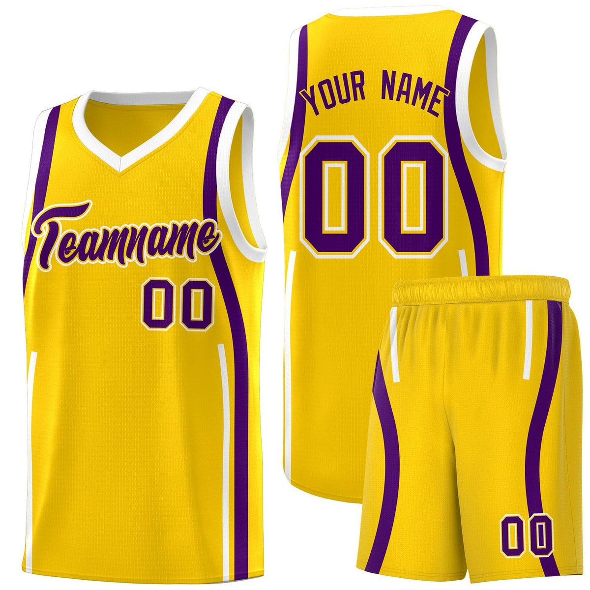 Custom Gold Purple-White Ribbon Pattern Basketball Kits