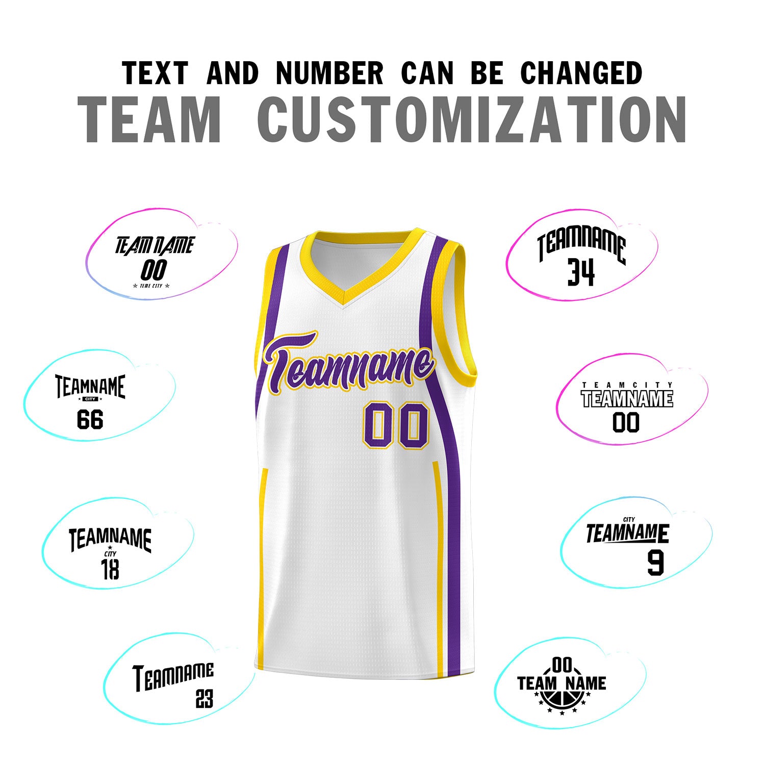 Custom White Gold-Purple Ribbon Pattern Basketball Kits