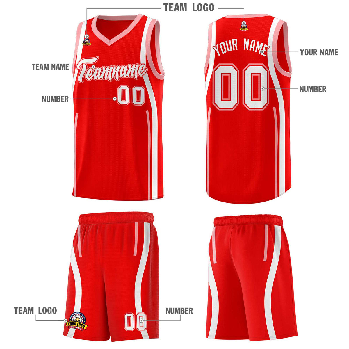 Custom Light Red Light Pink-White Ribbon Pattern Basketball Kits