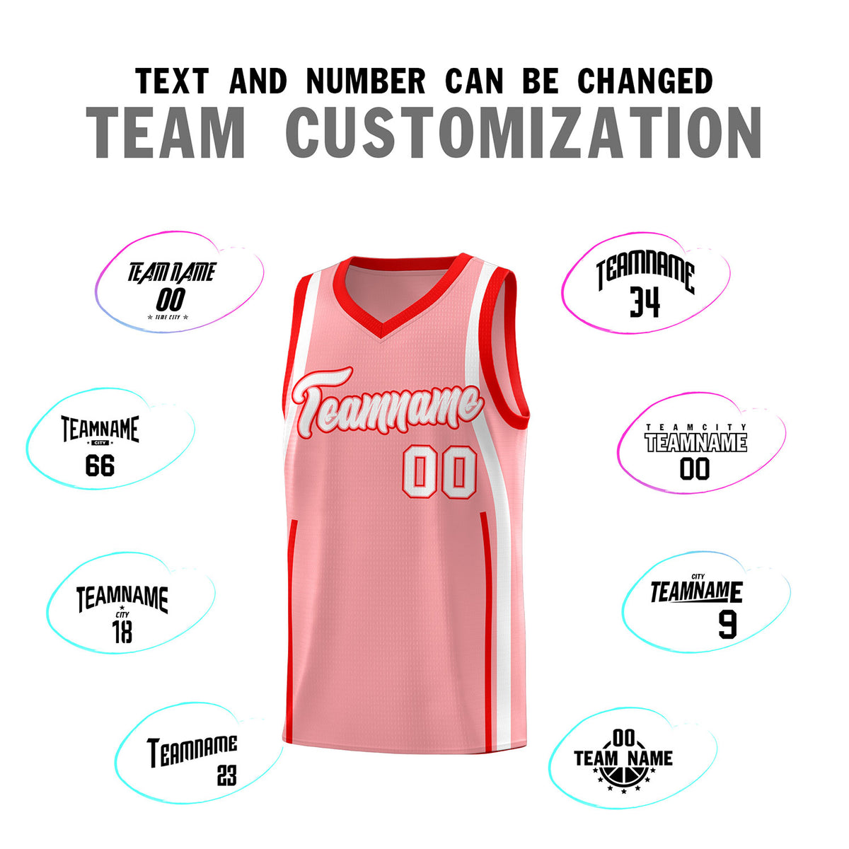 Custom Light Pink Light Red-White Ribbon Pattern Basketball Kits
