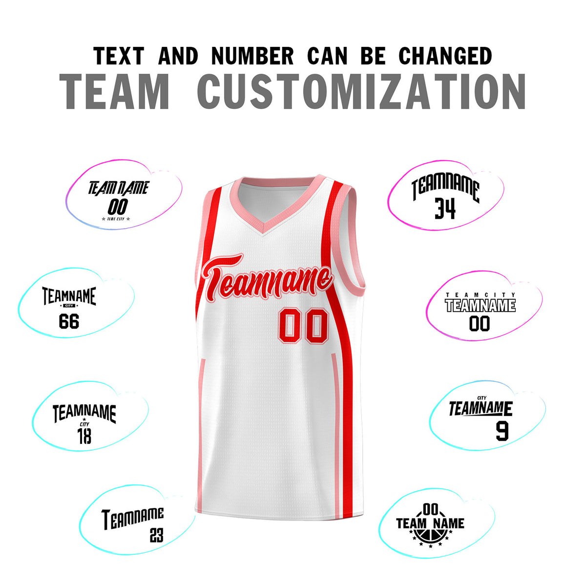 Custom White Light Red-Light Pink Ribbon Pattern Basketball Kits