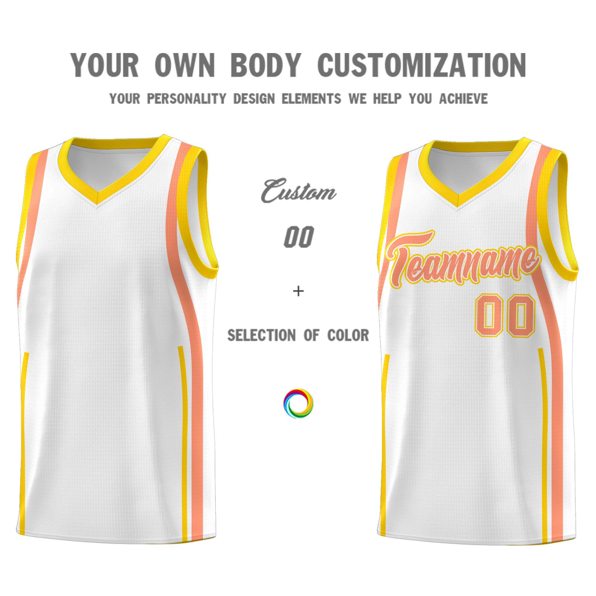 Custom White Light Orange-Gold Ribbon Pattern Basketball Kits