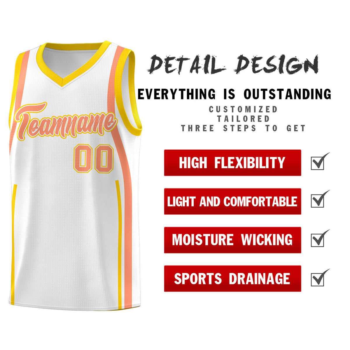 Custom White Light Orange-Gold Ribbon Pattern Basketball Kits