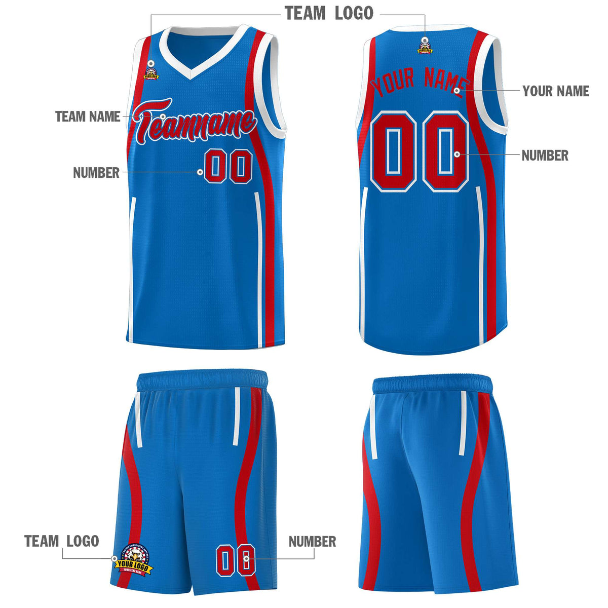 Custom Royal Red-White Ribbon Pattern Basketball Kits