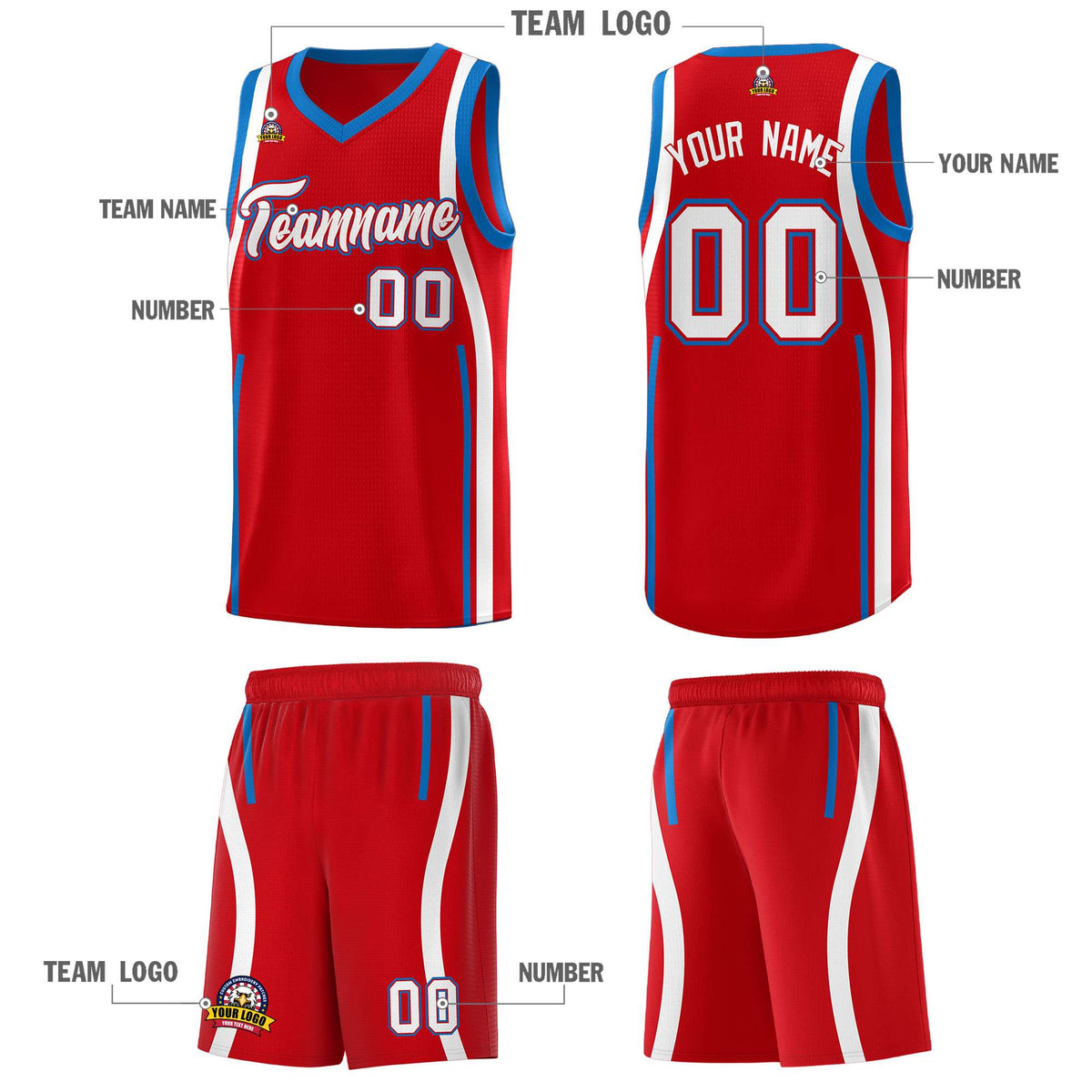Custom Red Royal-White Ribbon Pattern Basketball Kits