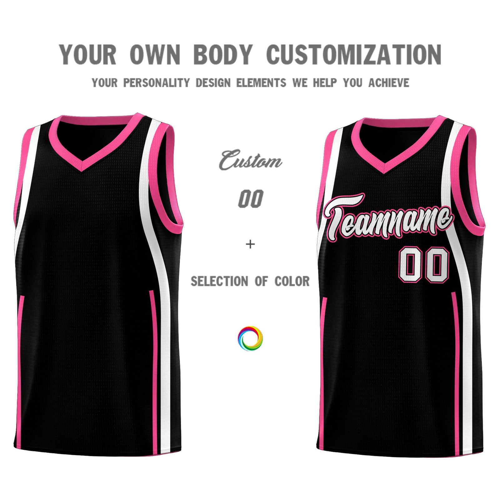 Custom Black Pink-White Ribbon Pattern Basketball Kits