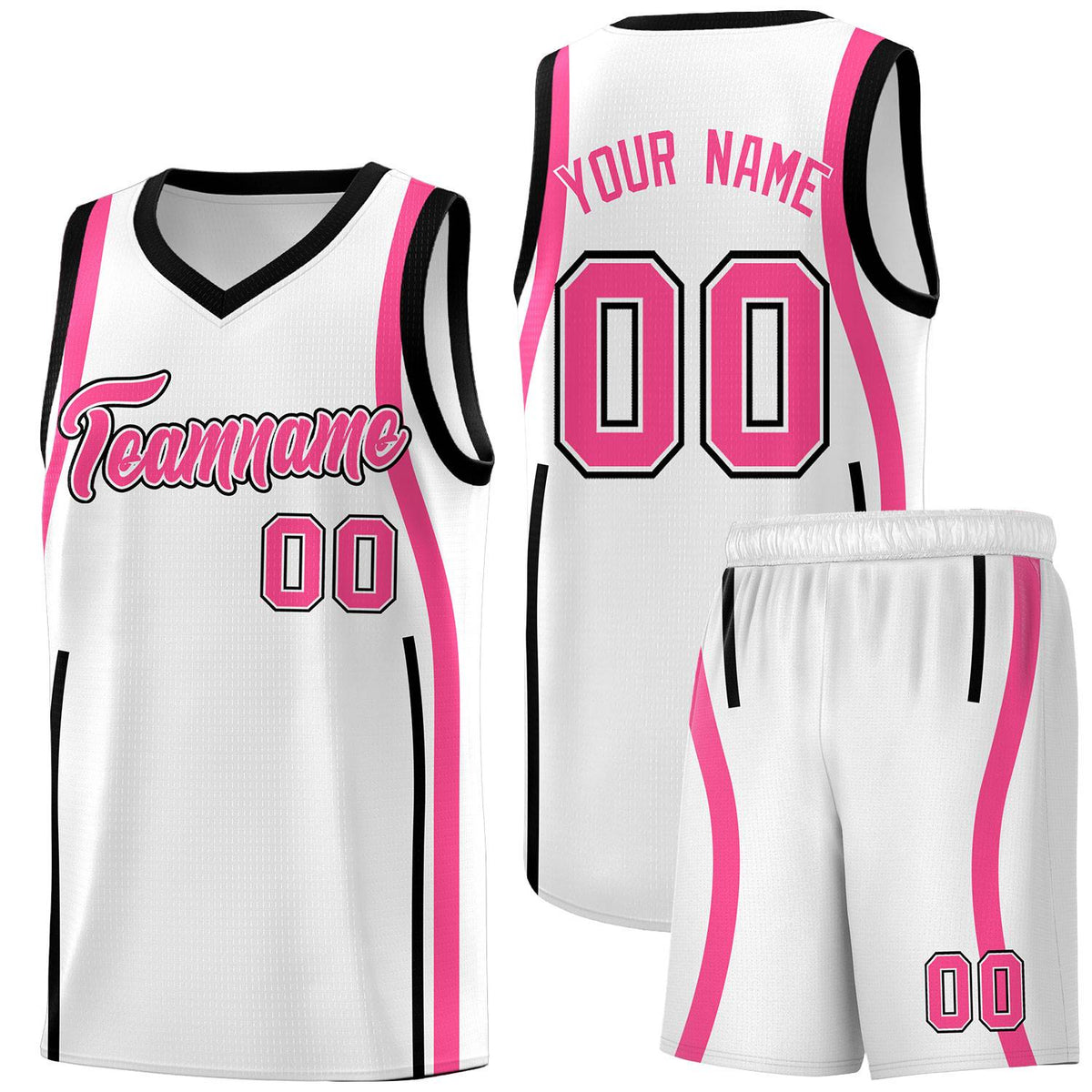 Custom White Pink-Black Ribbon Pattern Basketball Kits