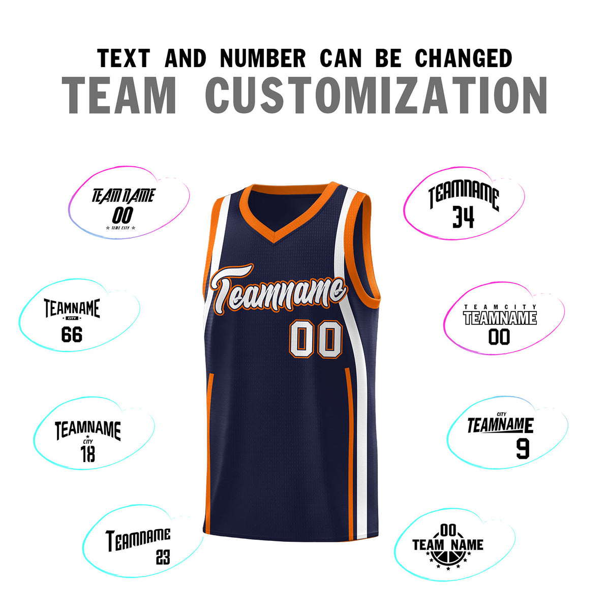 Custom Navy Orange-White Ribbon Pattern Basketball Kits