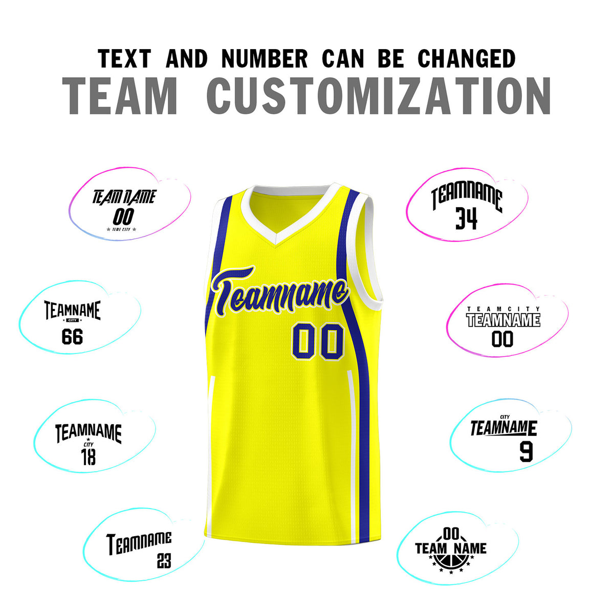 Custom Fluorescent Yellow Royal-White Ribbon Pattern Basketball Kits