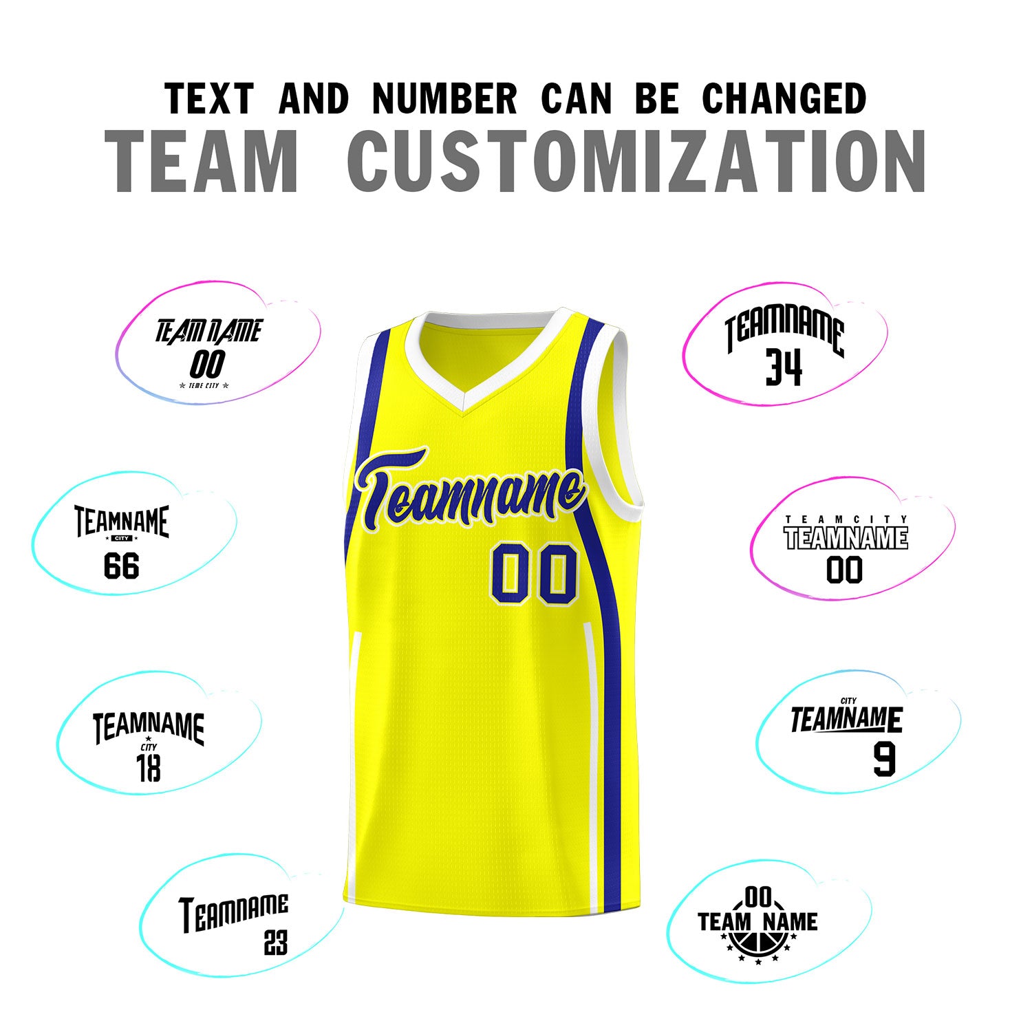 Custom Fluorescent Yellow Royal-White Ribbon Pattern Basketball Kits