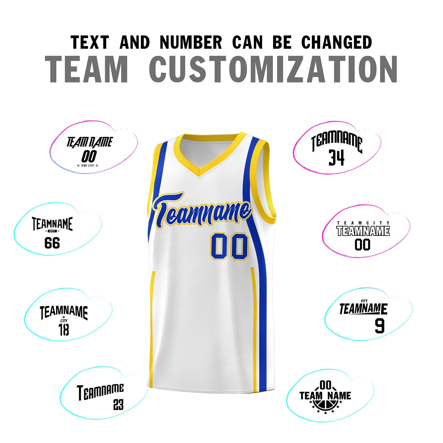 Custom White Royal-Gold Ribbon Pattern Basketball Kits