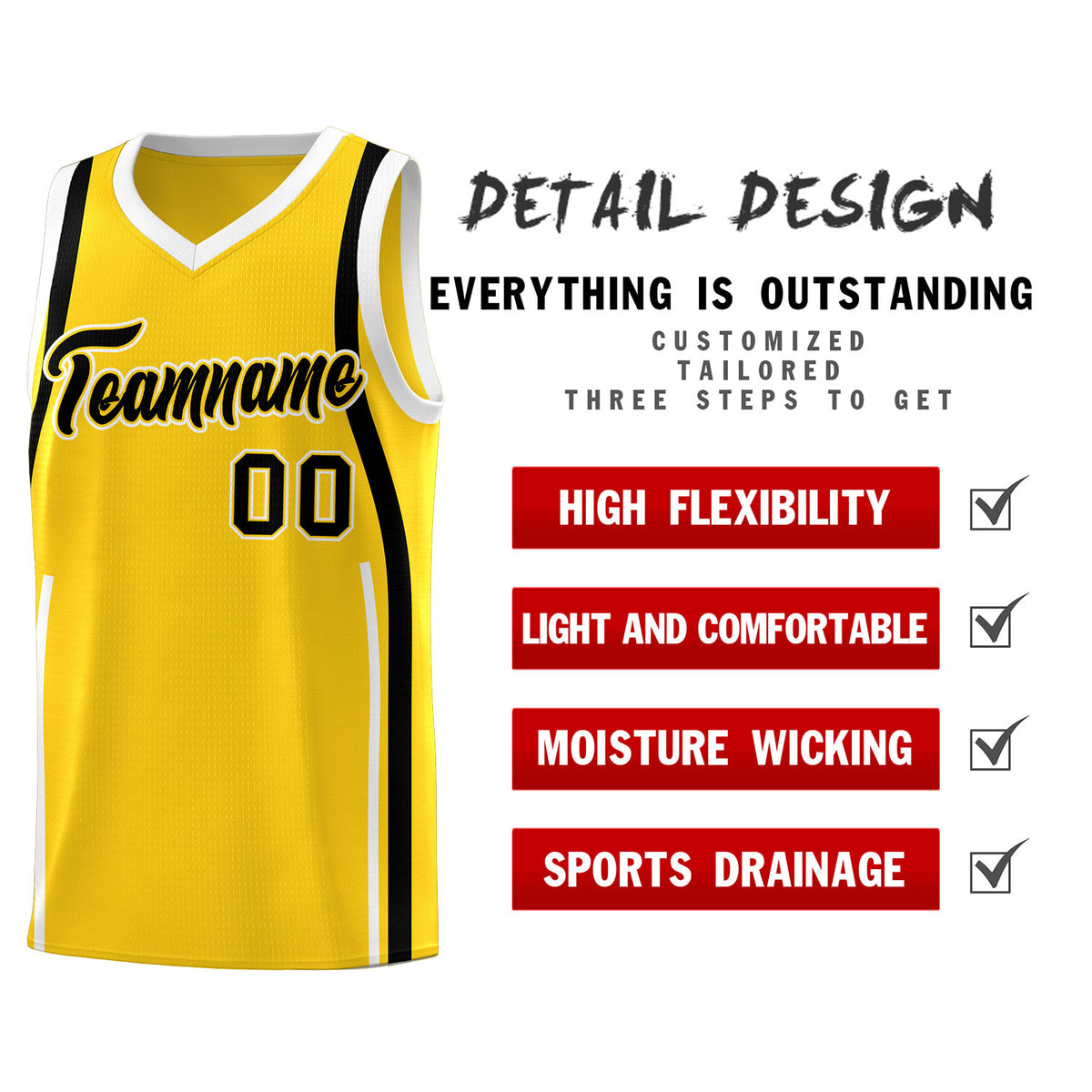 Custom Gold Black-White Ribbon Pattern Basketball Kits