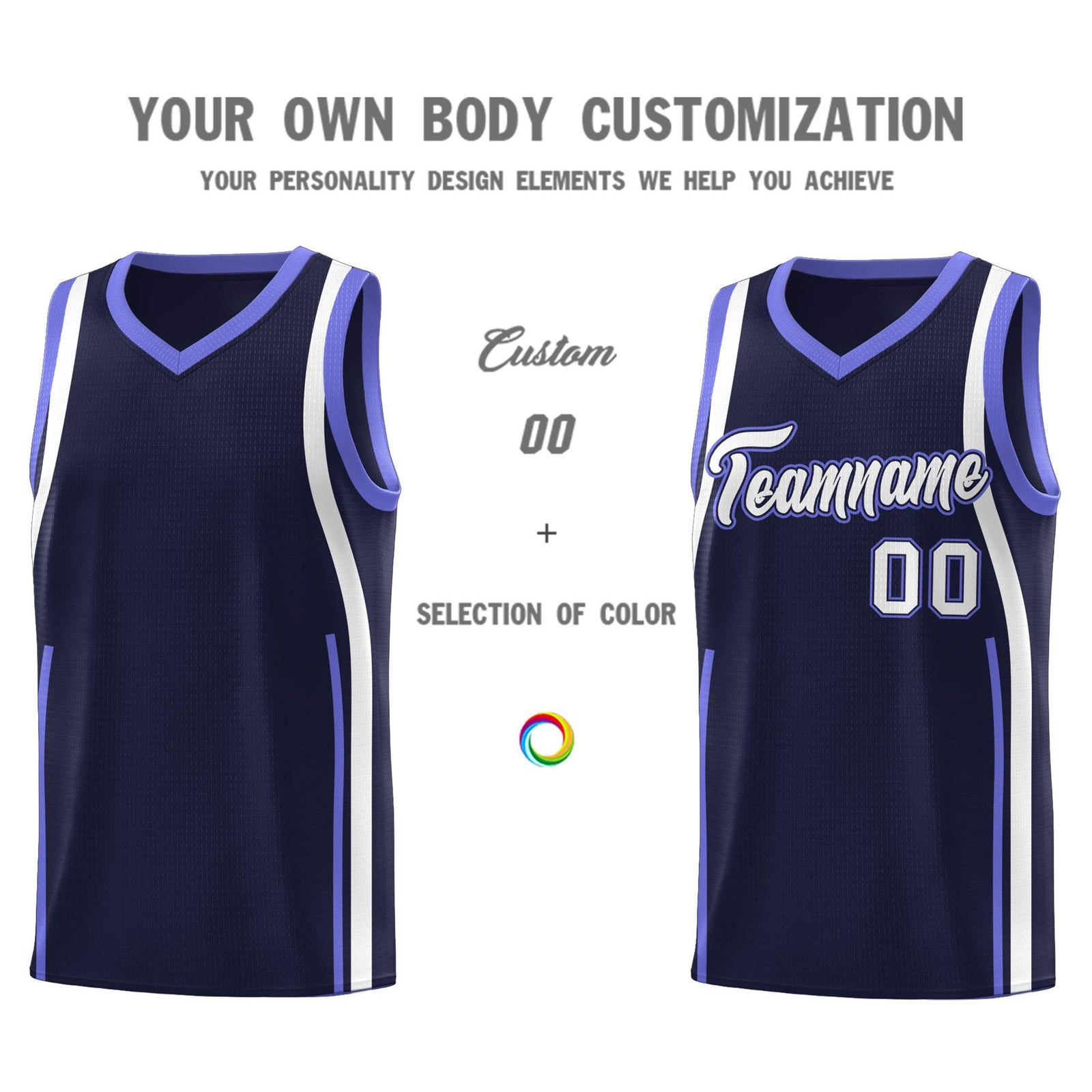 Custom Navy Purple-White Ribbon Pattern Basketball Kits