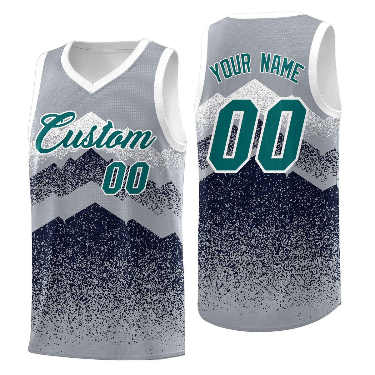 Custom Youth Basketball Jerseys Gray Navy Gradient Mountain Design Uniforms