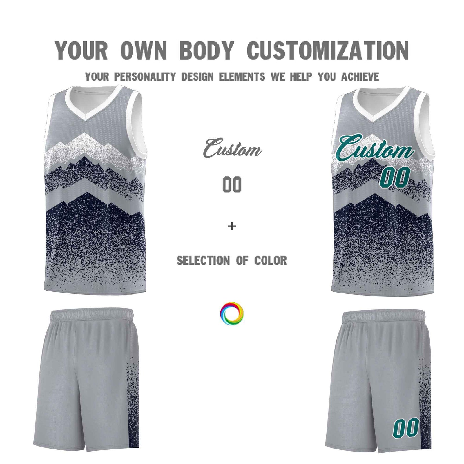 Custom Youth Basketball Jerseys Gray Navy Gradient Mountain Design Uniforms