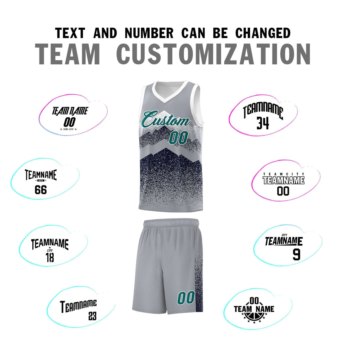 Custom Youth Basketball Jerseys Gray Navy Gradient Mountain Design Uniforms