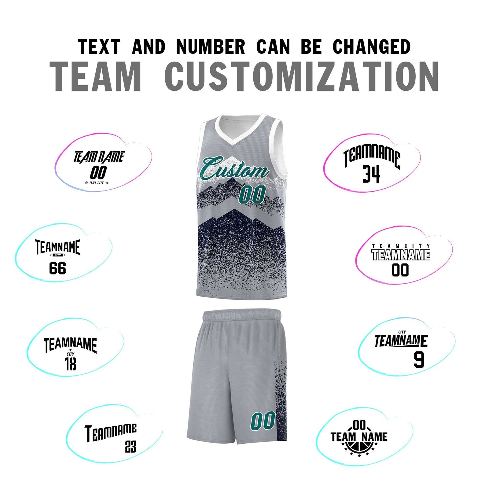 Custom Youth Basketball Jerseys Gray Navy Gradient Mountain Design Uniforms