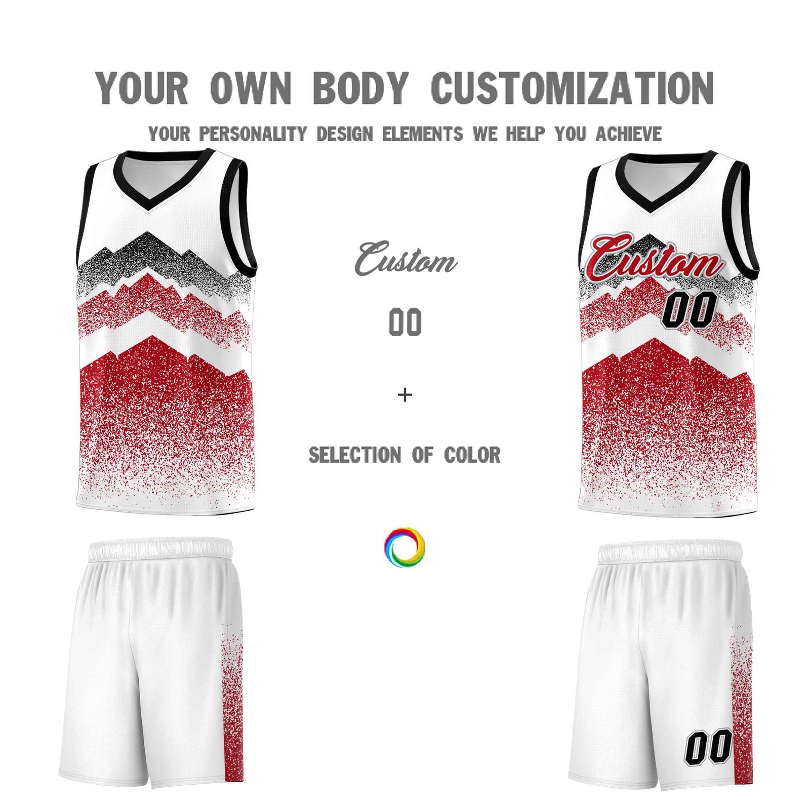 Personalized Youth Basketball Jerseys   White Red Gradient Mountain Design Uniforms