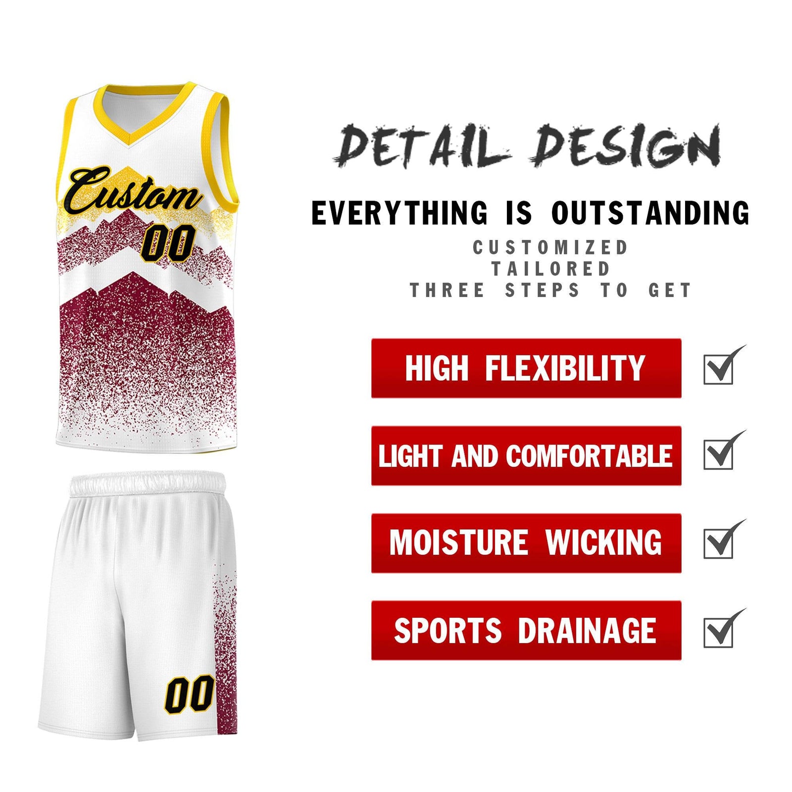 Personalized Youth Basketball Jerseys   White Crimson Gradient Mountain Design Uniforms