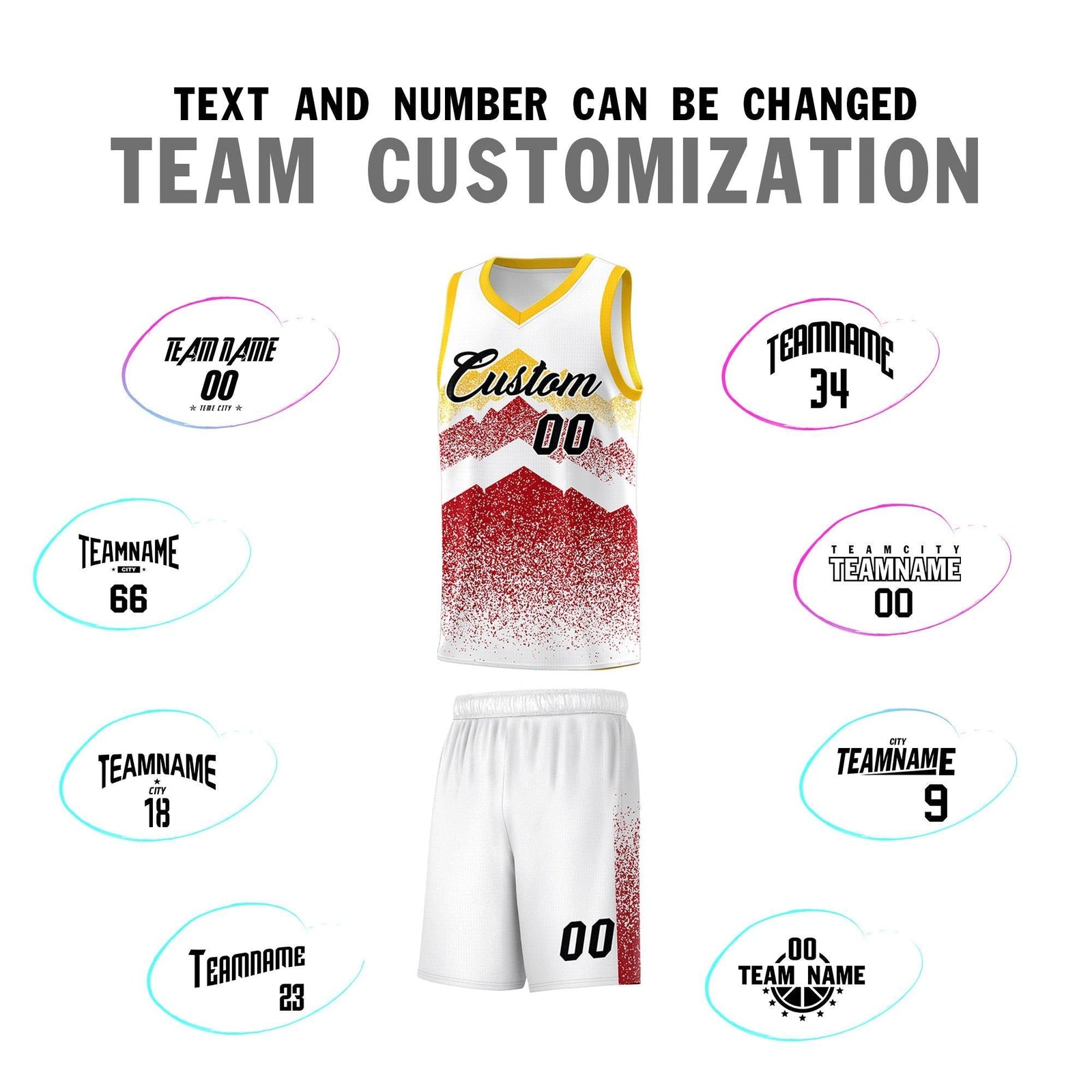 Custom Youth Basketball Jerseys White Red Gradient Mountain Design Uniforms