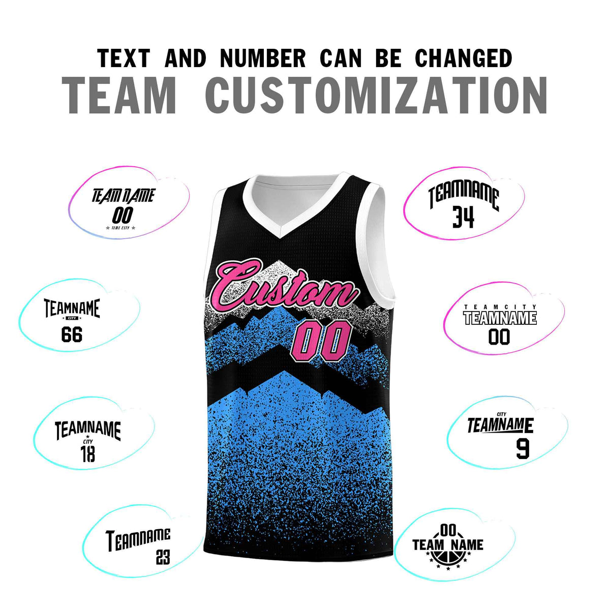 Personalized Youth Basketball Jerseys   Black Powder Blue Gradient Mountain Design Uniforms
