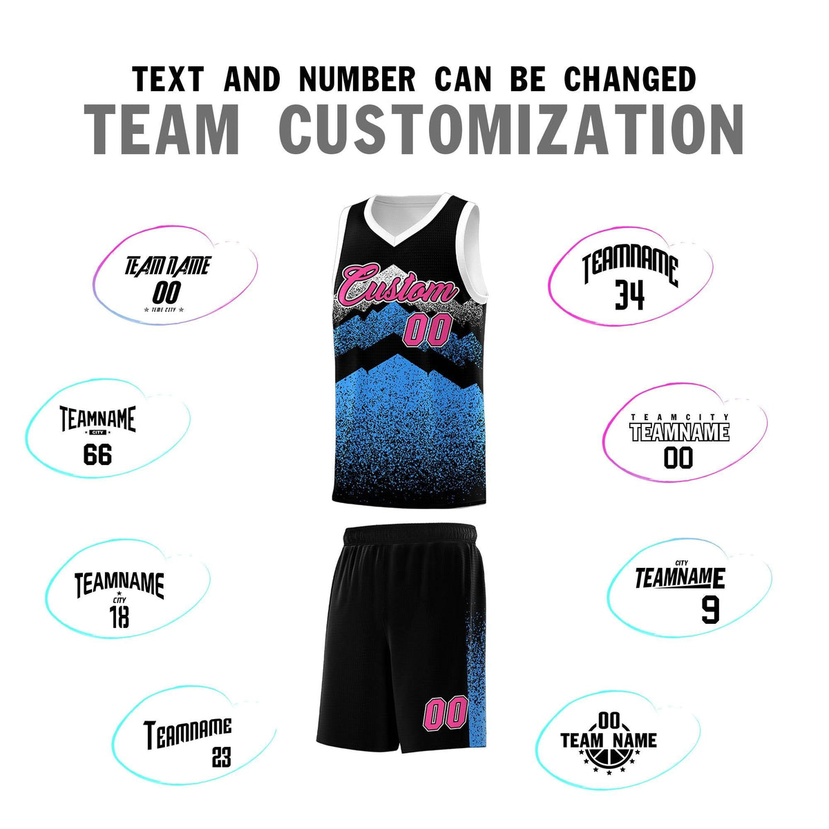 Personalized Youth Basketball Jerseys   Black Powder Blue Gradient Mountain Design Uniforms